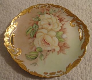 Vintage Hand Painted Handled Cake Plate Signed E Mcbride Yellow Roses