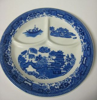 Vintage Mcnicol China Blue Willow Divided Grill Plate Restaurant Ware 9 1/2 "