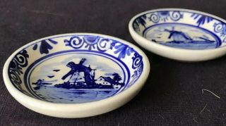 PAIR 2 - 1/4” DELFT BLUE BUTTER PATS OR SALT DISHES,  HANDPAINTED 3