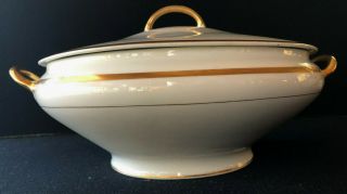 Pope Gosser White With Gold Trim Covered Bowl Tureen Serving Dish