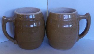 Vintage 2 Uhl Pottery Co.  Stoneware Mugs Cups Barrel Style 16 1891 - 1941