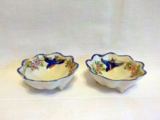 2 Vintage Bluebird Blue Bird China Individual Nuts Dishes Bowls Japan 3 Toed
