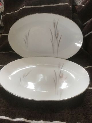 2 Platinum Wheat Oval Serving Platters 9 3/4 X 6 1/4 - Fine China Of Japan