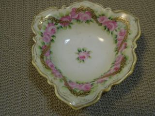 Vintage Hand Painted Nippon Bowl With Roses Gold Trim And Gold Leaves