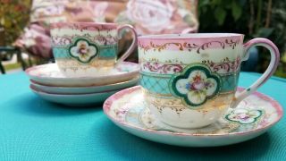 Antique Japanese Victorian Porcelain Cup And Saucer Nippon 6 Pc All Signed