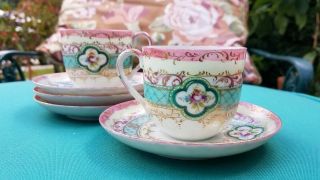 ANTIQUE JAPANESE VICTORIAN PORCELAIN CUP AND SAUCER NIPPON 6 pc ALL SIGNED 5