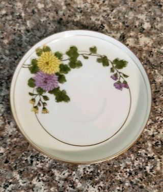 Hakusan China Purple and Yellow Chrysanthemum Tea Cup and Saucer Made Japan 5