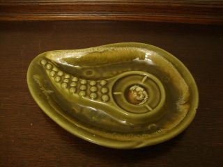 Usa Green Ash Tray Olive Green 10 X 7 In.  Kidney Shaped