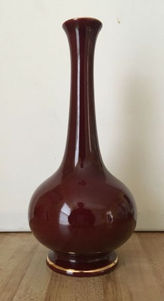 Vintage Royal Haeger Maroon Burgundy Gold Trim Bud Vase 10”