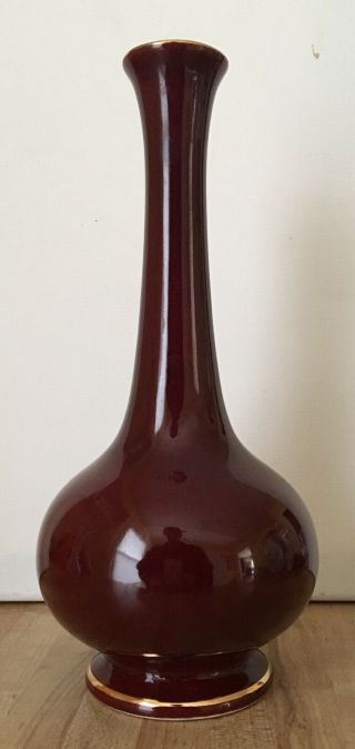 Vintage Royal Haeger Maroon Burgundy Gold Trim Bud Vase 10” 2