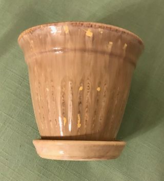 Vintage Biege Glazed Flower Pot W/saucer
