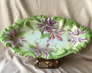 Antique Nippon Gold Moriage Large Hand Painted Dish/bowl Pink Flowers Lily’s