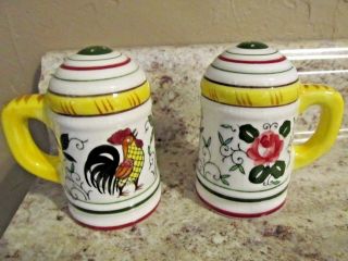 Vintage Early Provincial Py Ucagco Rooster & Roses Salt & Pepper Shakers