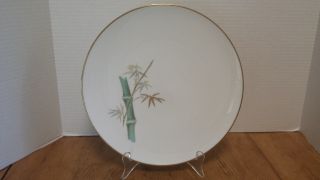 Noritake Oriental 10 1/2 " Dinner Plate 6341 Green Bamboo Gold Trim