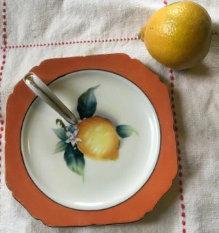 Vintage Noritake Hand Painted Art Deco Flowers Handled Dish Plate Lemon Server