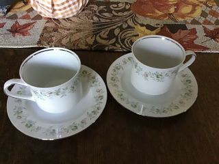 2 Johann Haviland " Forever Spring " White Coffee Cups And Saucers Bavaria Germany