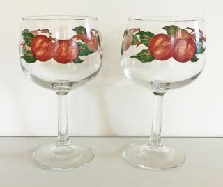 Set 2 Vintage Franciscan Apple Pattern Wine Goblets Glasses