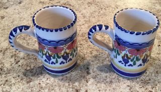 A.  H.  Puente Folk Set Of 2 Handmade Cups Mugs Spanish Pottery Spain Vintage