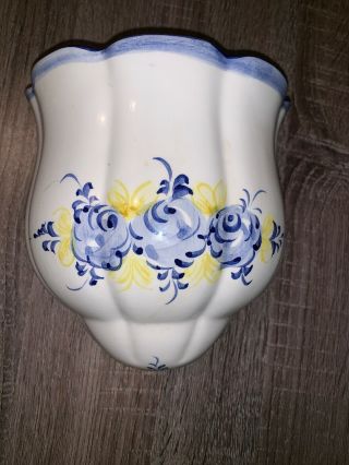 Hand Painted Ceramic Wall Pocket Vase White/blue Vestal Alcobach,  Portugal