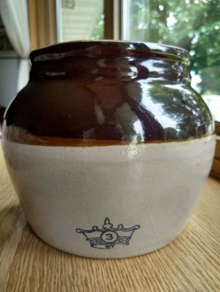 Robinson Ransbottom Vintage Stoneware Bean Pot W/lid And One Handle 3 Crown 3qt
