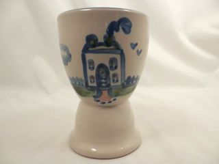 M A Hadley Double Egg Cup Country Scene Blue House Art 4 - 1/4 "