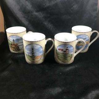 Set Of 4 American Atelier Signals Lighthouse Coffee Cups Mugs