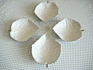 Four Matching Lenox Aspen Leaf Bowls/dishes W/handles,  Ivory With 24k Gold Trim