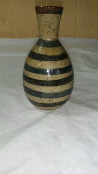 Vintage Pottery Striped Speckled Glazed Mini Bud Vase 4 1/2 "