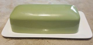 Mikasa Cera Stone Green Covered Butter Dish Mid Century Vintage