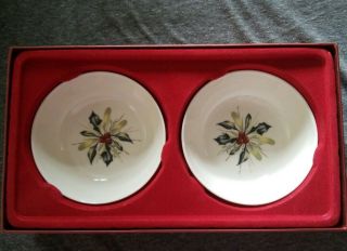 Lenox Winter Greetings Set Of 2 Round Dipping Bowls.  Holly And Ivy Sprigs.