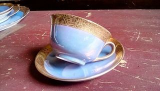 Noritake M Hand Painted Tea Cup And Saucer Set Blue With Gold Trim