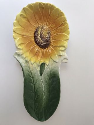 Italian Majolca Hand Painted Sunflower Plate Spoon Rest Ceramic Pottery Italy