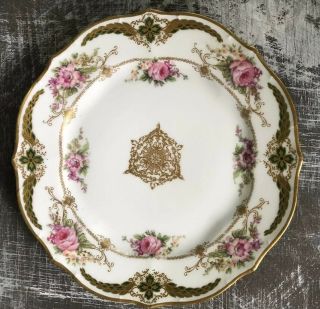 Elite Limoges 8 - 1/2” Cabinet Plate Pink Roses Hand Painted Gold Trim