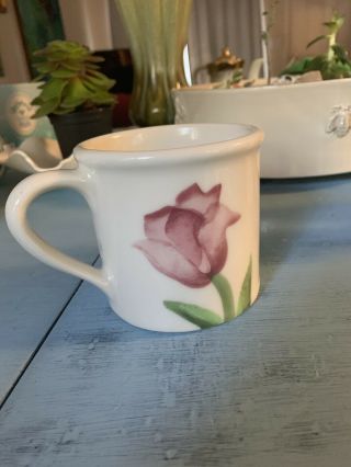 Vintage 1982 Hartstone Pottery Mug Hand Painted Tulip Pink/blue Coffee Tea Mug 4