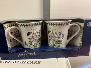 Pimpernel Sweet Pea Botanic Garden Set Of 2 Mugs W/ Coasters Set Portmerion