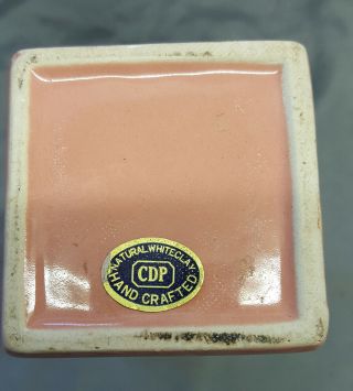 Vintage Studio Art Hand Crafted White Clay Pottery Square Pink Vase Twisted Top 2