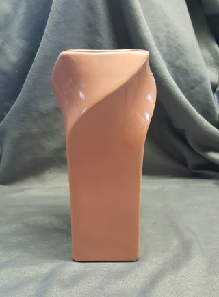 Vintage Studio Art Hand Crafted White Clay Pottery Square Pink Vase Twisted Top 5