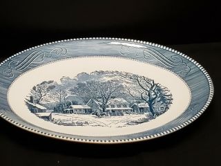 Currier And Ives Royal China Old Inn Oval Platter 10 " X 13 " Blue
