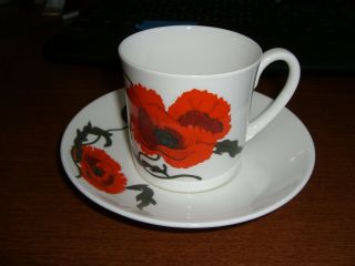 Wedgwood (susie Cooper) Cornpoppy Can Shaped Cup & Saucer Set