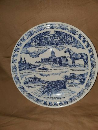 Vintage Kentucky State Plate Vernon Kilns Usa Blue Souvenir Horse Golddepository