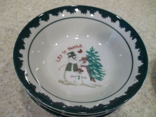 4 Atico Cereal Soup Bowls 6 3/4 Let It Snow Snowmen Red Bird Green Tree Edge