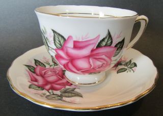 Colclough Teacup And Saucer With Pink Roses