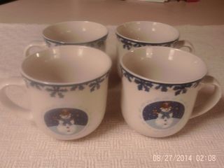 Tienshan Cameo Snowman Set Of 4 Coffee Mugs