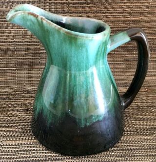 Blue Mountain Pottery Pitcher Creamer Green Black Drip Glaze 5 " H Canada Vtg Vguc