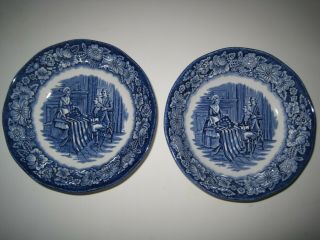 Liberty Blue Betsy Ross Berry Bowls (2) Historic Colonial Scenes England
