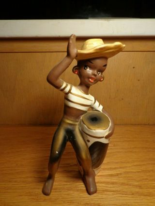 1960s ? Vintage Kreiss Jamaican Figurine W/ Drum - Japan - 6 "
