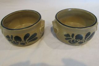 Pfatlzgraff Folk Art 2 Onion Soup Crocks Bowls 12 Oz Usa Pottery Stoneware Blue