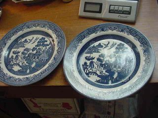 Set Of 2 Blue Willow 10 1/4 Inch Dinner Plates Churchill,  Made In England,  Blue