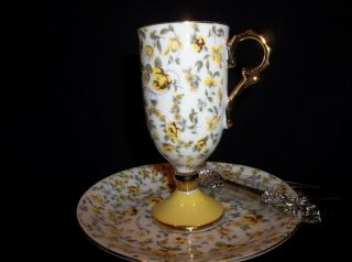 Porcelain Floral Tea Cup And Saucer With Spoon Inarco