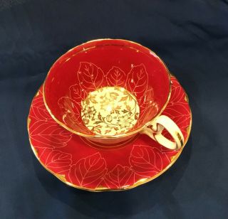Aynsley Cup Saucer Burgundy Gold,  Wide Mouth Lovely